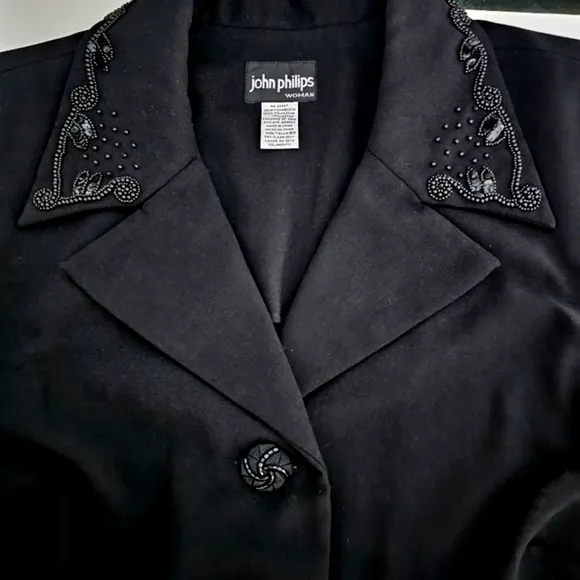 John Philips Black Blazer Plus Size 18 Beaded Front Pockets Dressy Evening