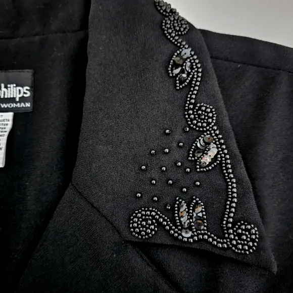 John Philips Black Blazer Plus Size 18 Beaded Front Pockets Dressy Evening