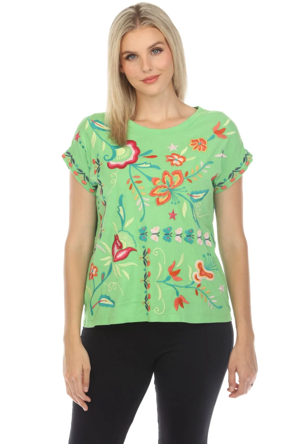 Johnny Was JWLA Averi Relaxed Embroidered Tee Boho Chic J13824 *
