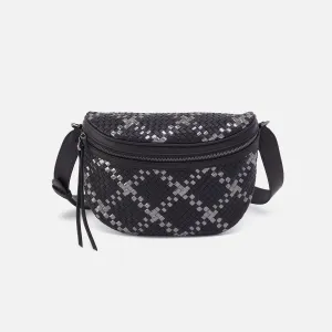 Juno Belt Bag In Woven Leather - Black Metallic Woven