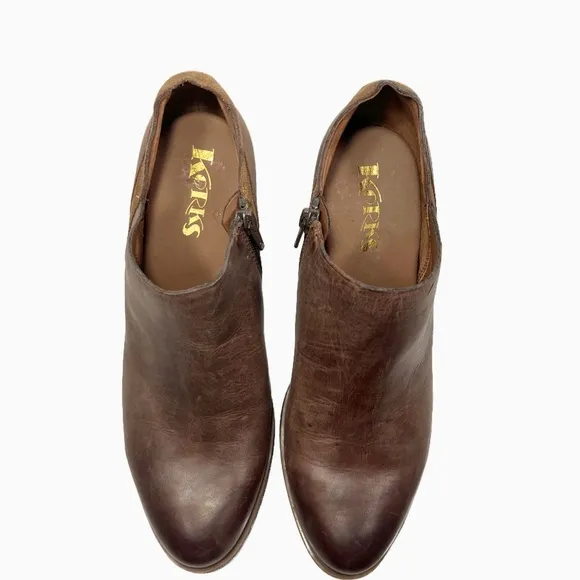 Korks Raynor Distressed Natural Brown Leather Side Zip Shootie Womens size 7.5
