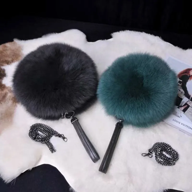 Lady Handbag Real Fox Fur Plush Bag Luxury Women's Soft Fur Messenger Bag Large Capacity Totes Warm Shoulder Bag 7967