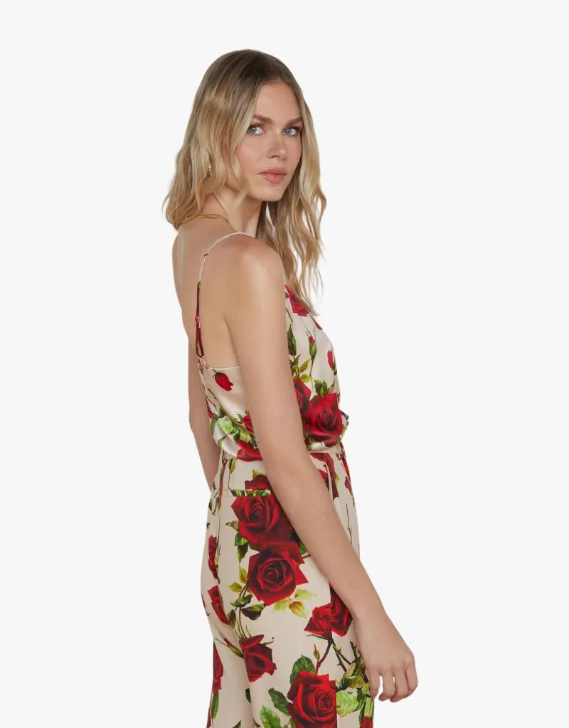 L'agence Jane Floral Silk Camisole in Sand & Red Romantic Rose