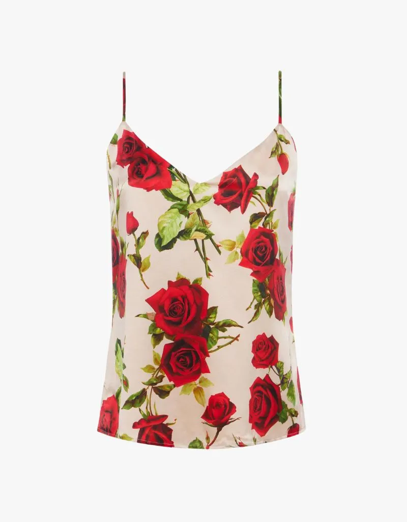 L'agence Jane Floral Silk Camisole in Sand & Red Romantic Rose