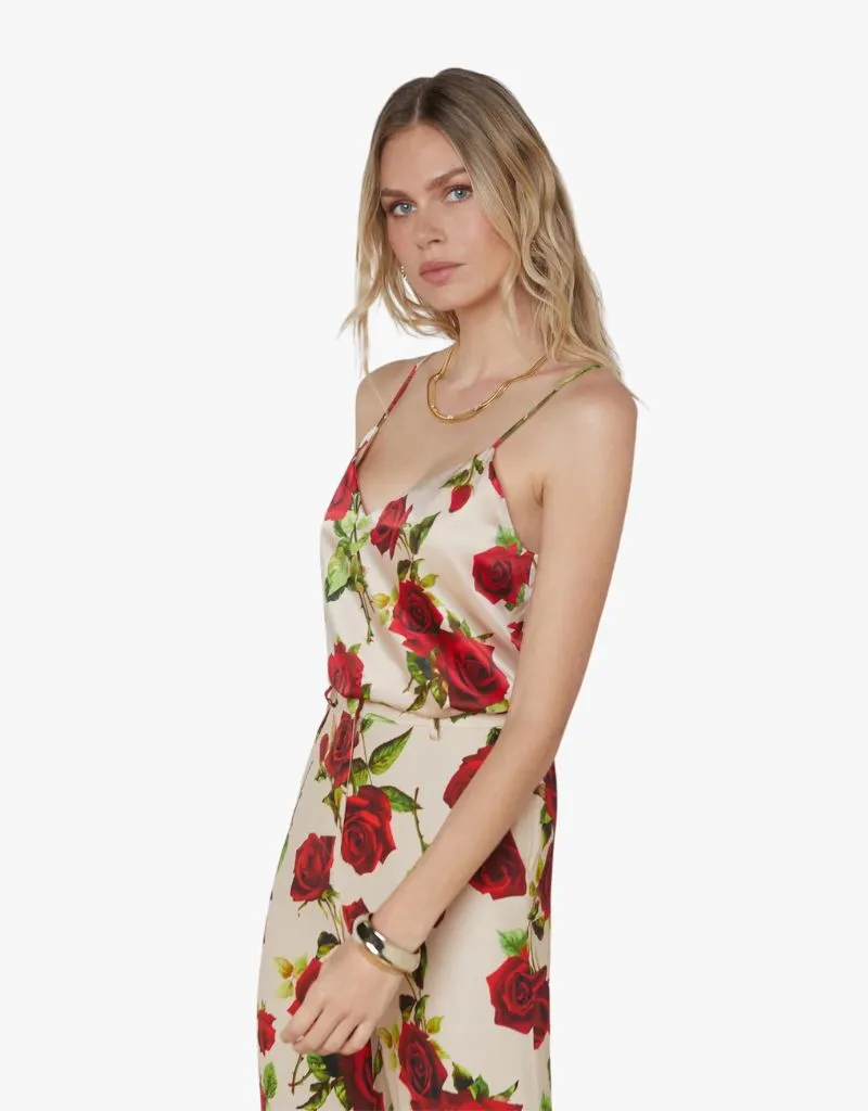 L'agence Jane Floral Silk Camisole in Sand & Red Romantic Rose