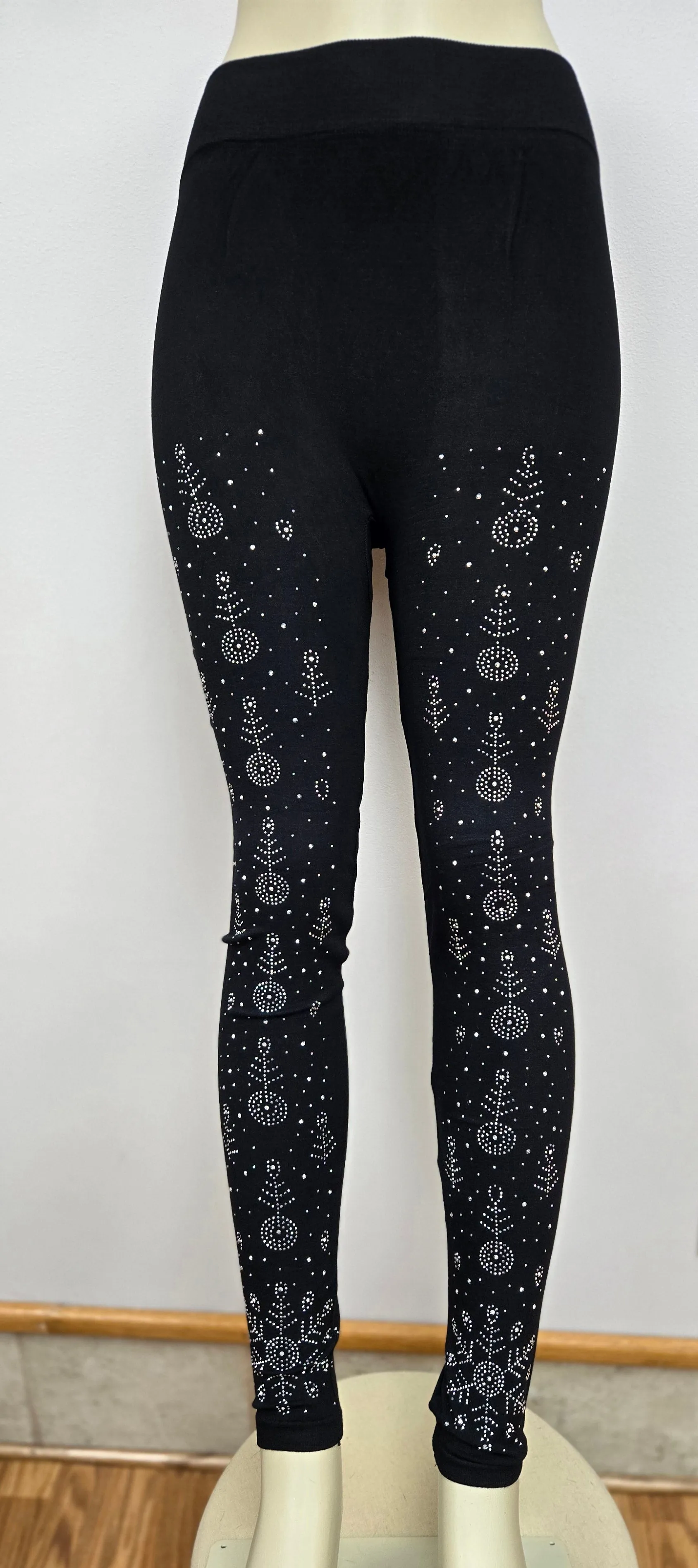 Leggings with Rhinestones on Front of Leg