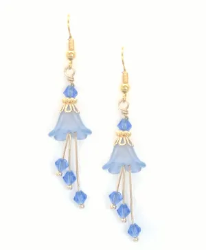 Light Sapphire Powder Blue and Gold Bell Flower Earrings