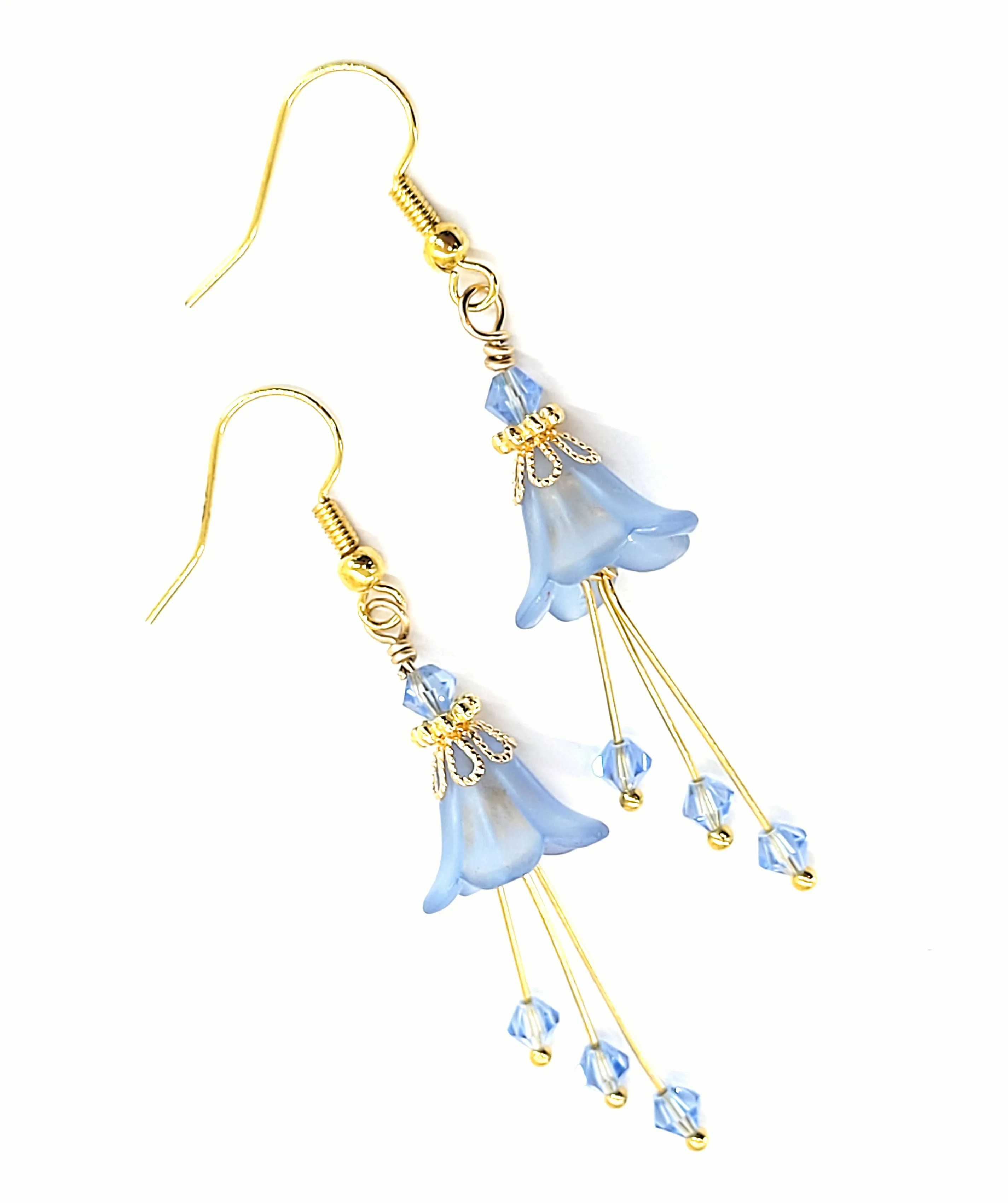 Light Sapphire Powder Blue and Gold Bell Flower Earrings