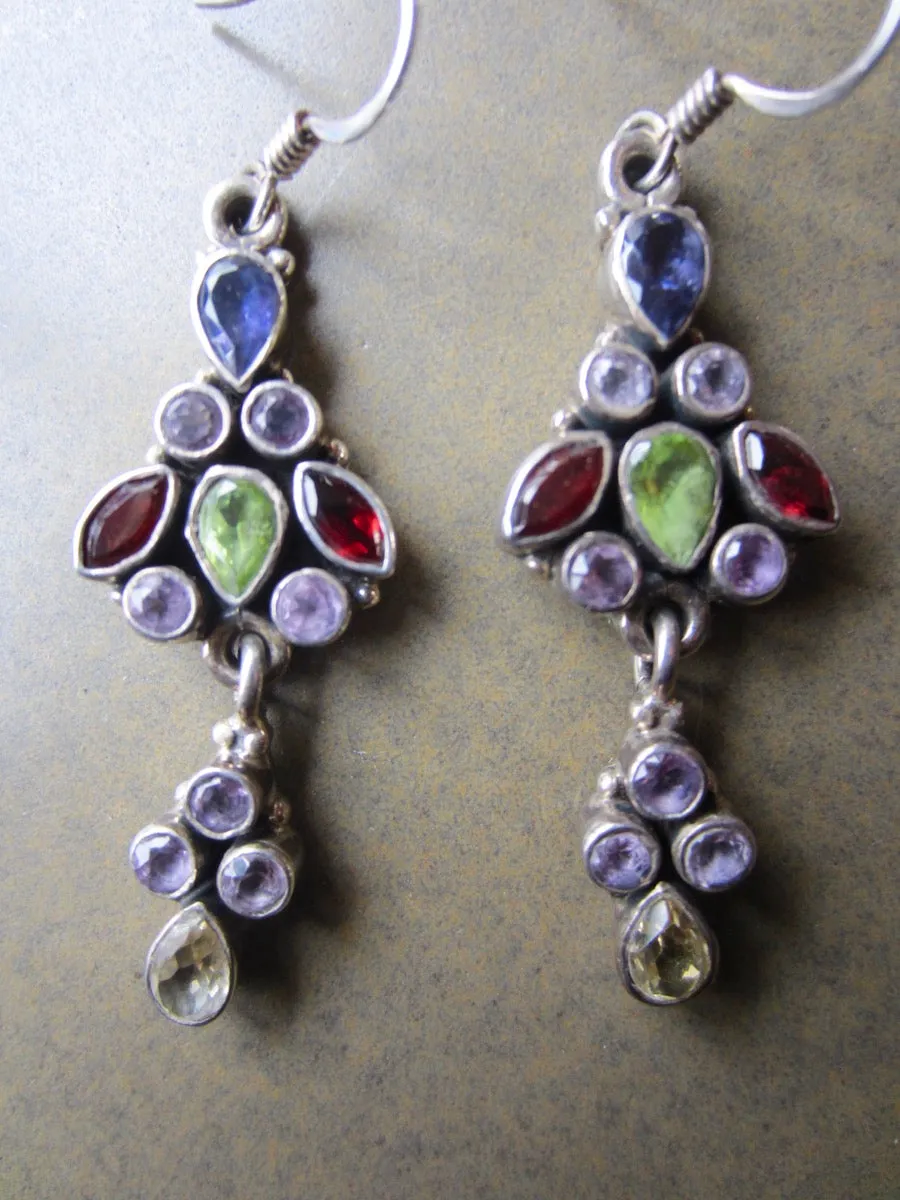 Long Luscious Multi-Gem Dangle Earrings from Jaipur
