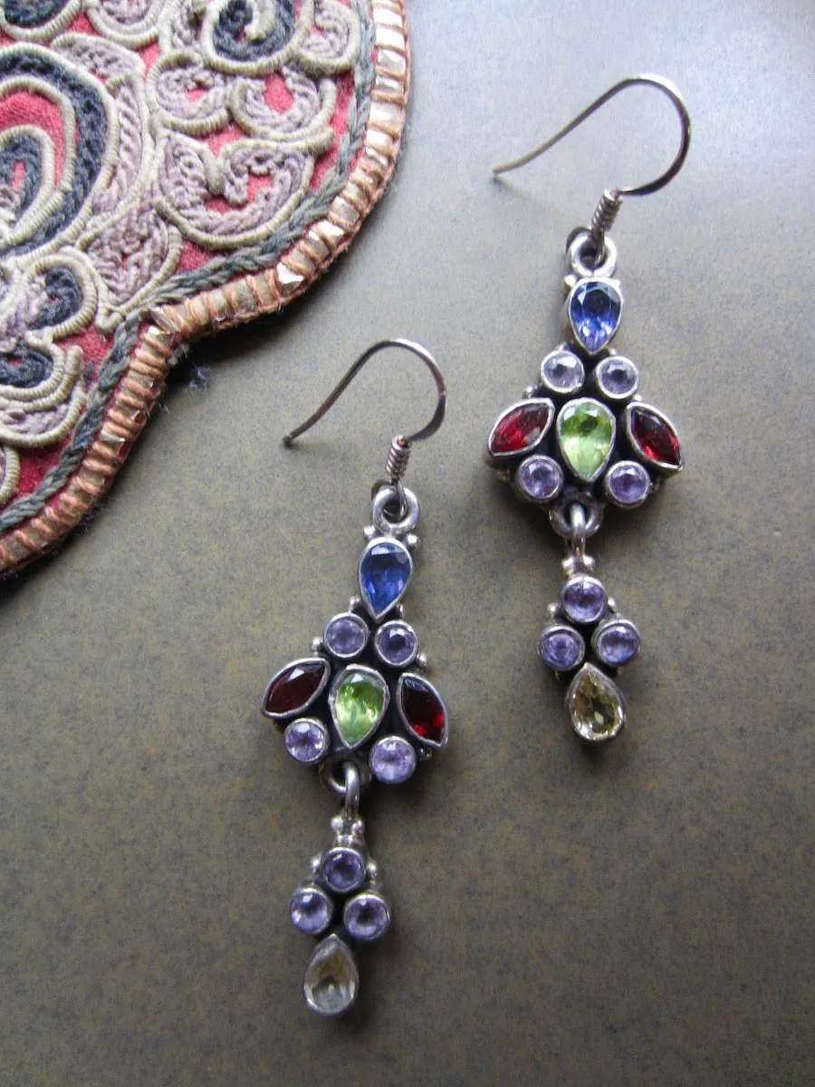 Long Luscious Multi-Gem Dangle Earrings from Jaipur