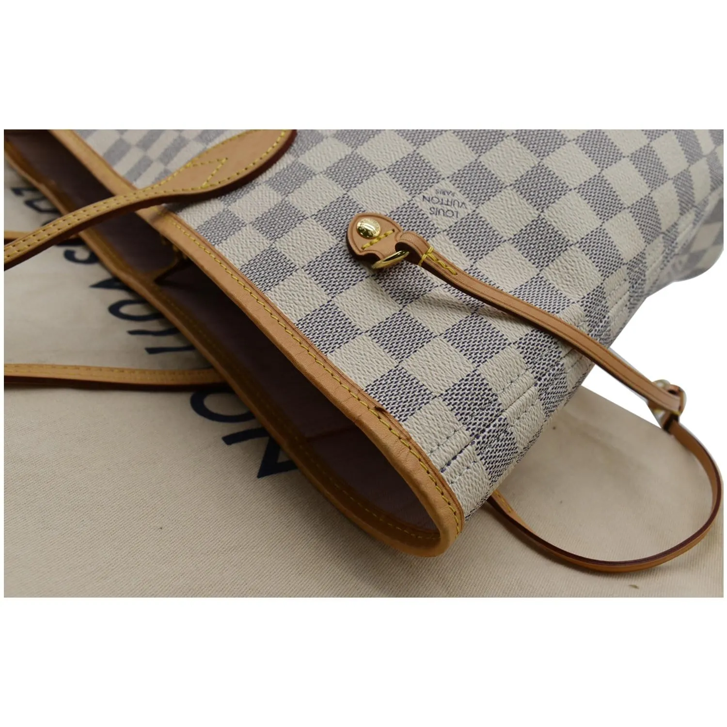LOUIS VUITTON Neverfull MM Damier Azur Tote Bag Rose Ballerine