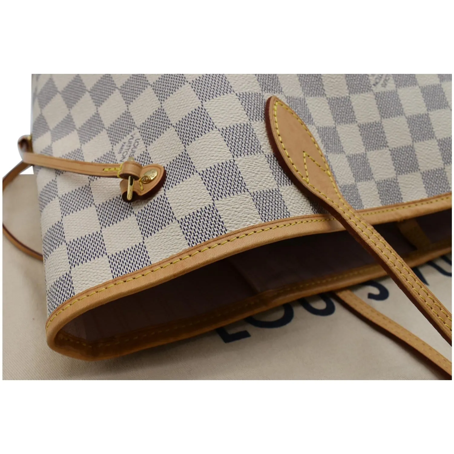 LOUIS VUITTON Neverfull MM Damier Azur Tote Bag Rose Ballerine