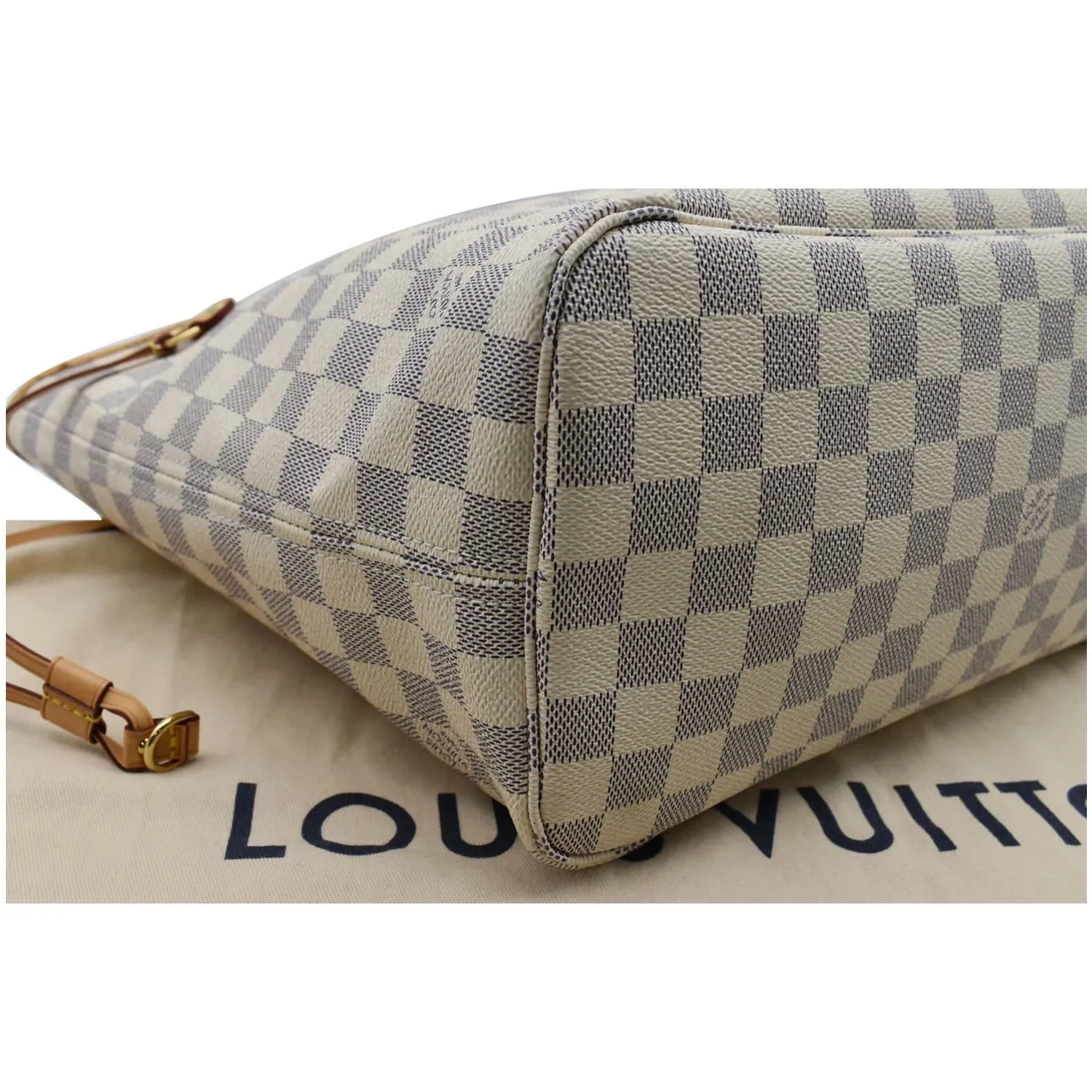 LOUIS VUITTON Neverfull MM Damier Azur Tote Bag Rose Ballerine
