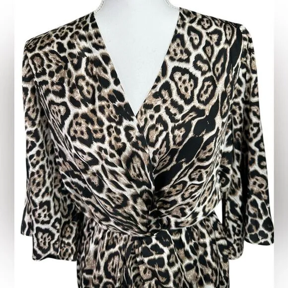 LUCCA Couture Leopard Print Faux Wrap V-neck Dress Women's Small Party Cocktail