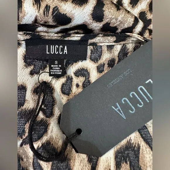 LUCCA Couture Leopard Print Faux Wrap V-neck Dress Women's Small Party Cocktail