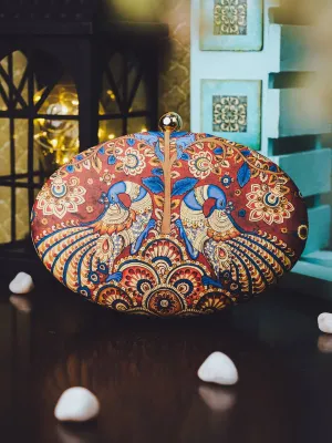 Maroon Printed  Metal evening Clutch handbags | Evening clutches | Indian art bags | Gift for girlfriend| Gift for sister | Birthday gift