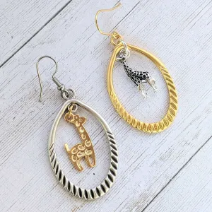 Mismatched Giraffe two-tone hook earrings