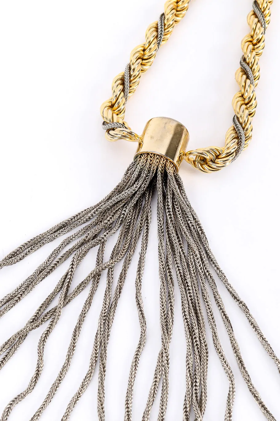 Mixed Metal Tassel Drop Necklace