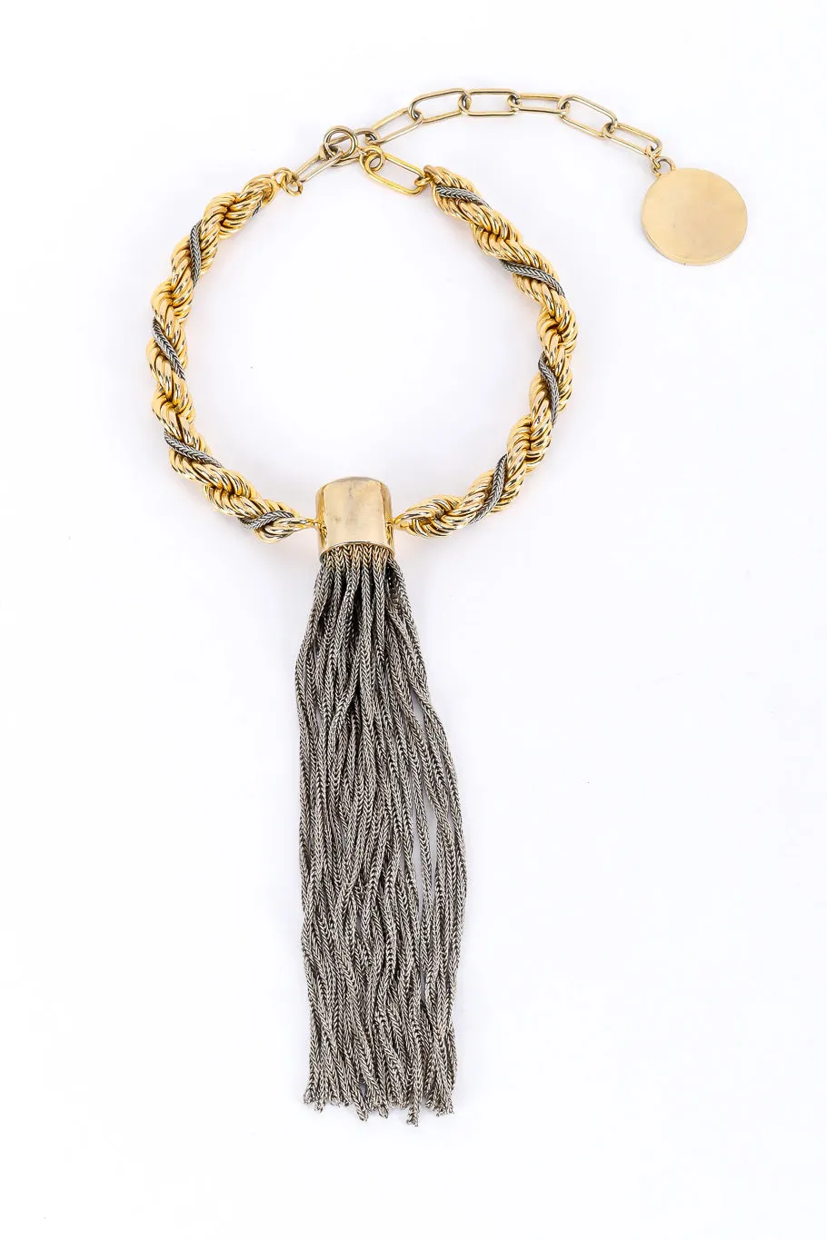 Mixed Metal Tassel Drop Necklace