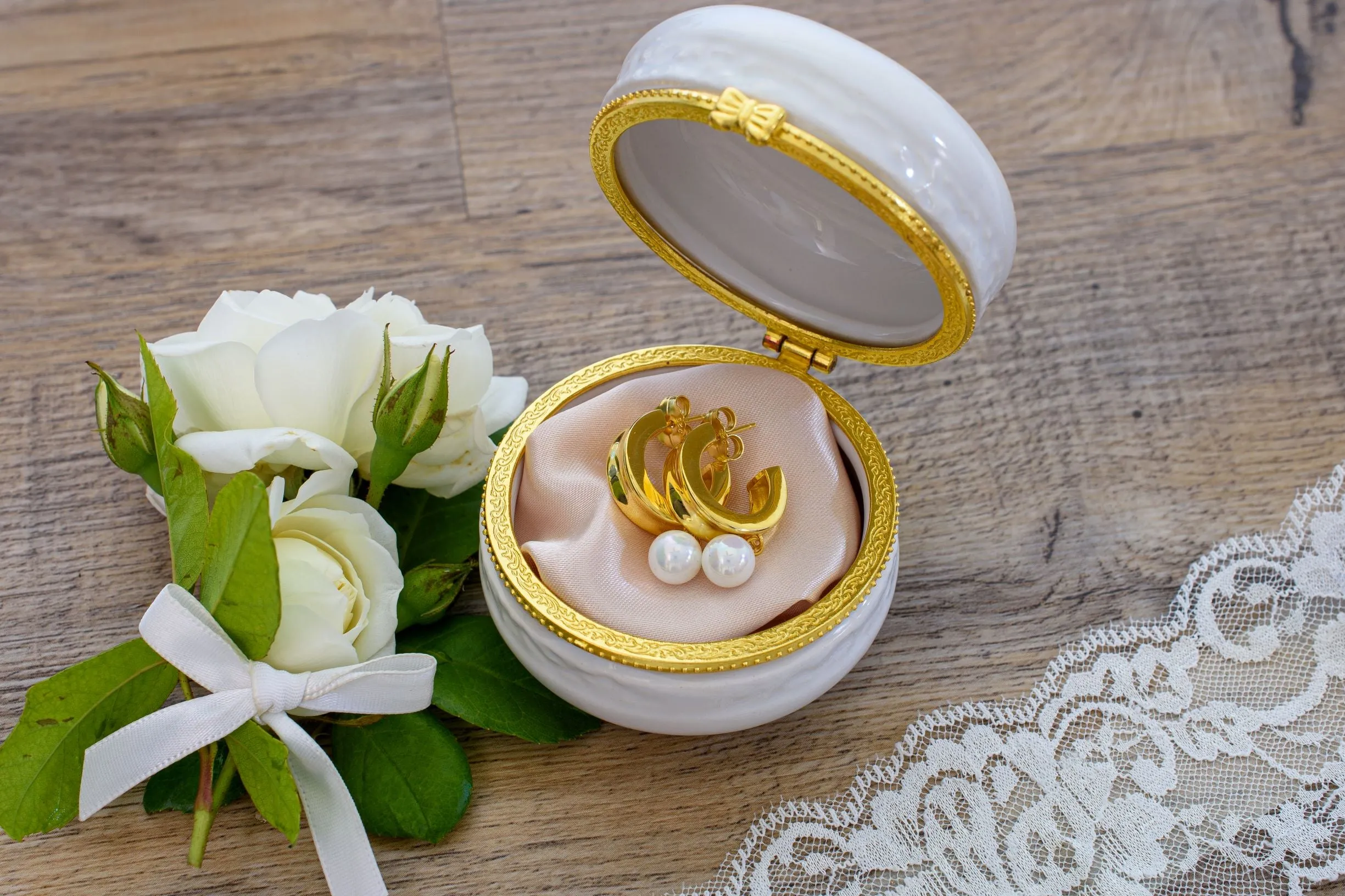 Modern Drop Pearl Hoop Earrings, 18k Gold
