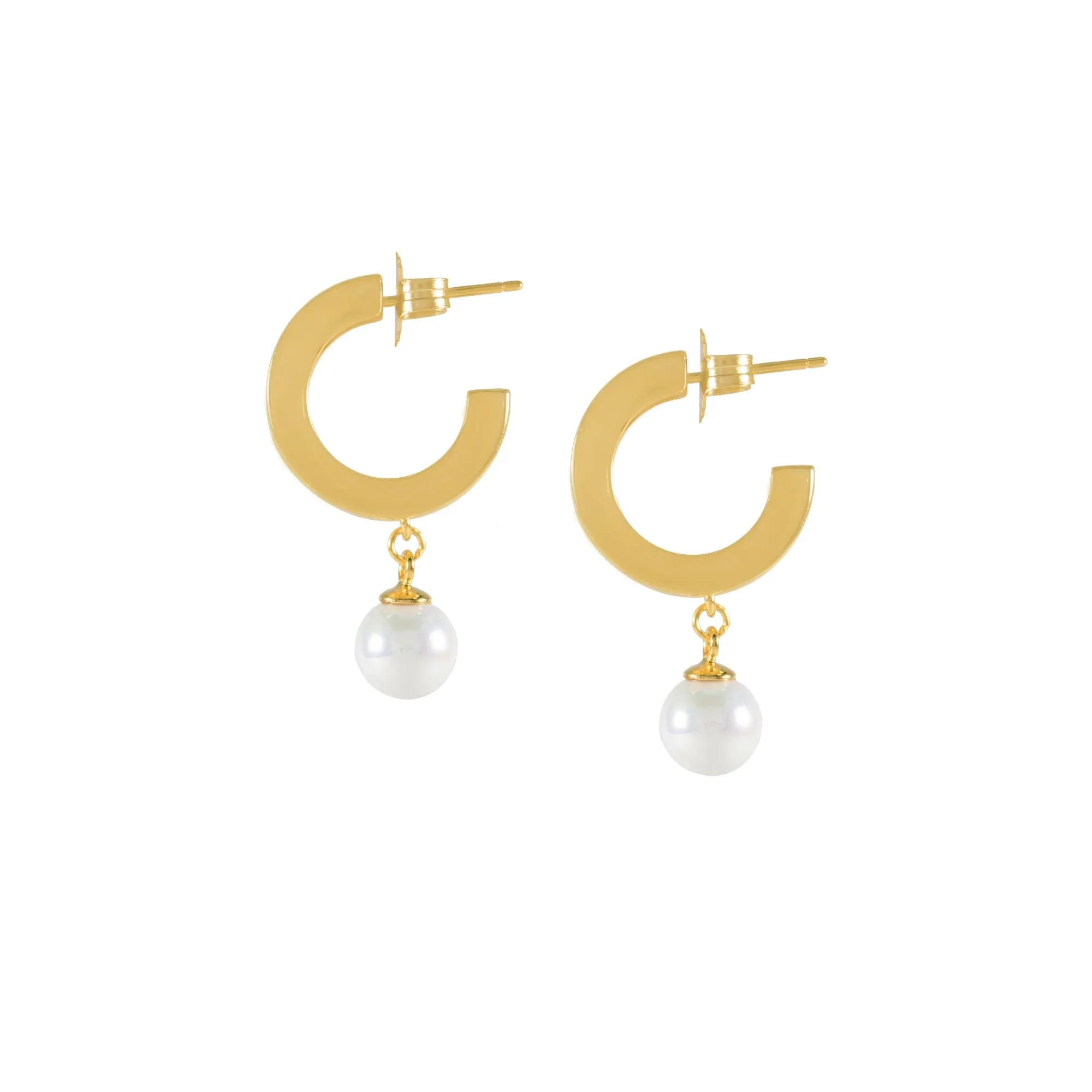Modern Drop Pearl Hoop Earrings, 18k Gold