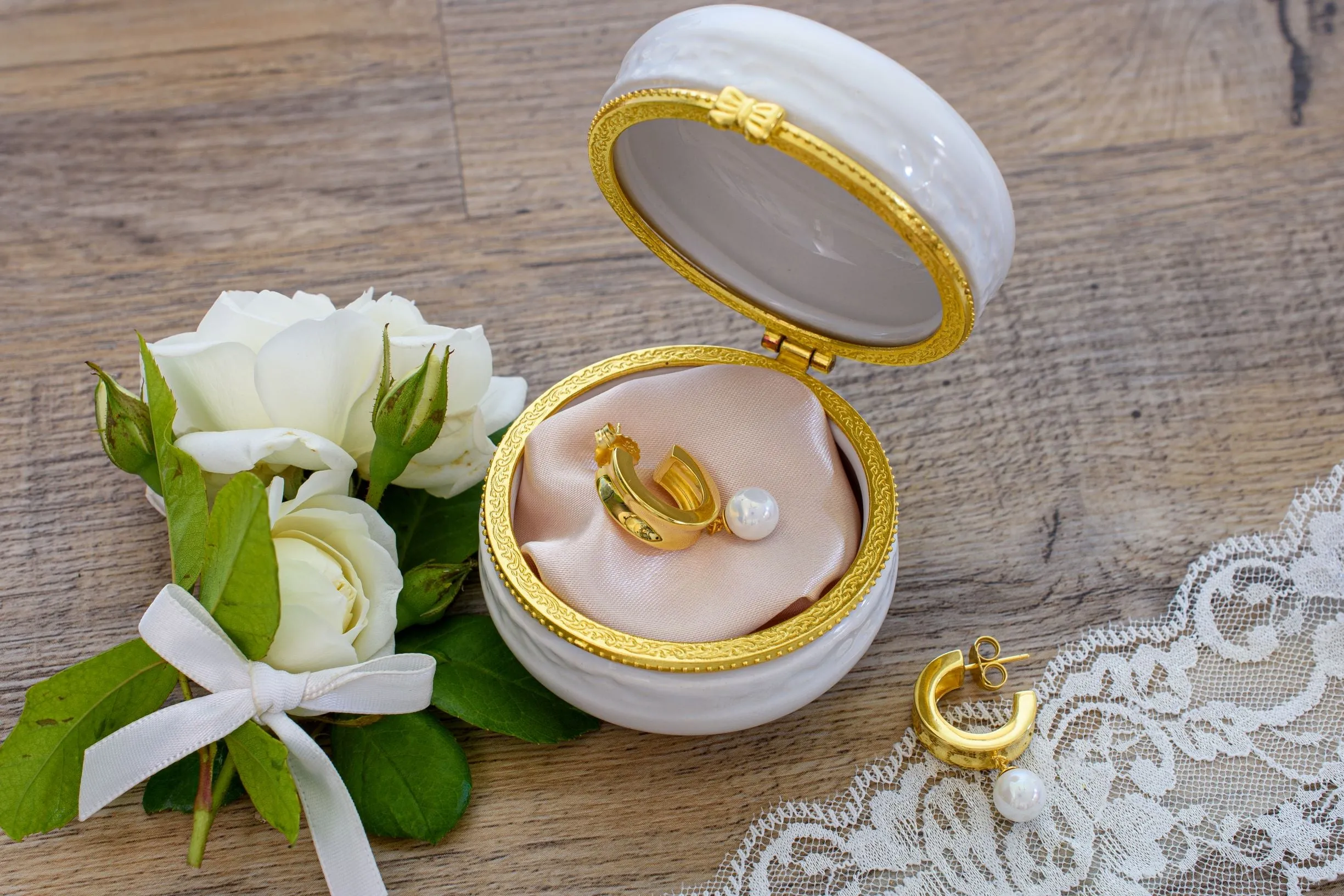 Modern Drop Pearl Hoop Earrings, 18k Gold