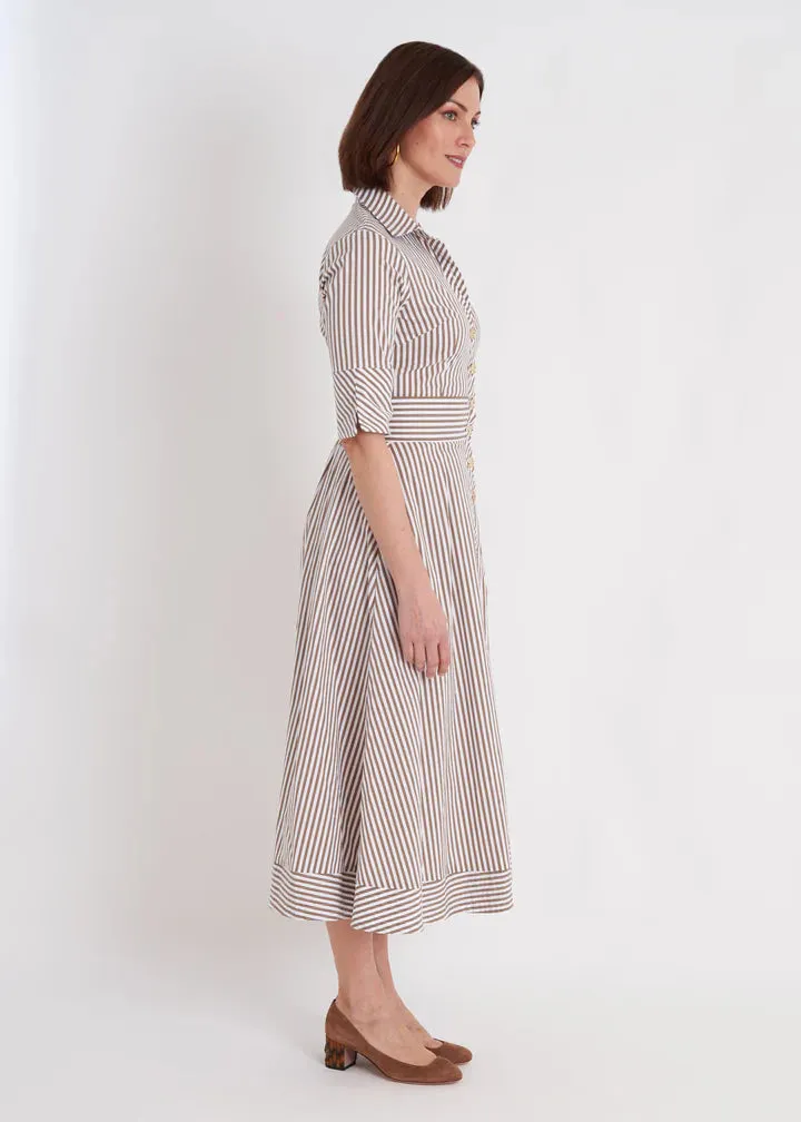 Monaco Dress (Taupe Stripe)