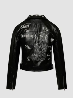 MONEY OVER EVERYTHING VEGAN LEATHER JACKET