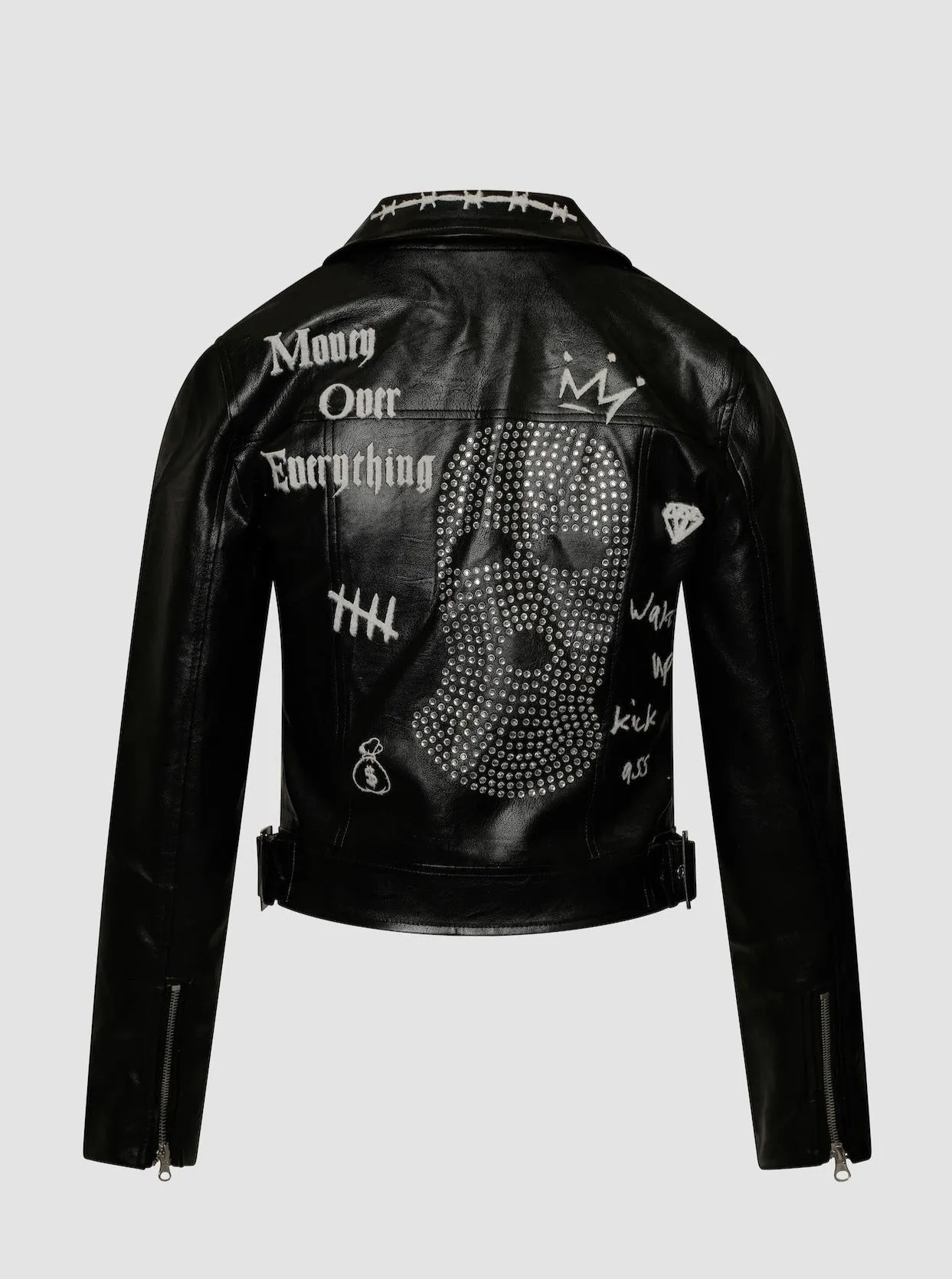 MONEY OVER EVERYTHING VEGAN LEATHER JACKET