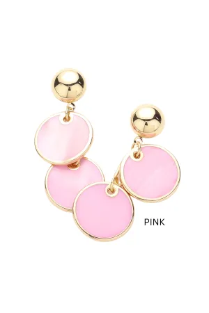 Mother Of Pearl Disc Link Dangle Earrings