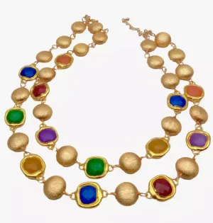 Multi-Colored Jade 18k Brushed Gold Vermeil Statement Necklace