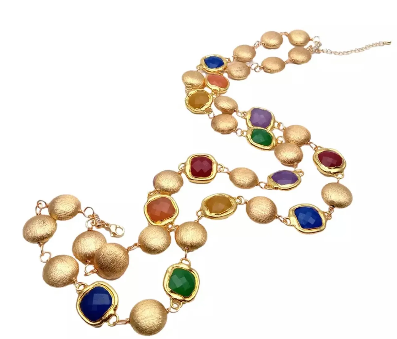 Multi-Colored Jade 18k Brushed Gold Vermeil Statement Necklace