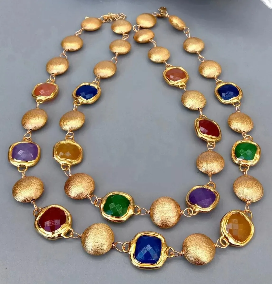 Multi-Colored Jade 18k Brushed Gold Vermeil Statement Necklace