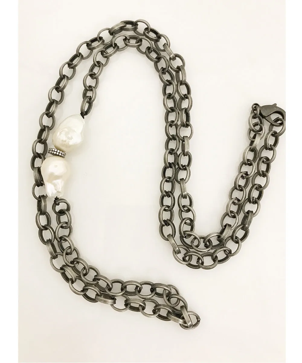 Nathan & Moe Baroque Pearl and Topaz Oxidized Silver Necklace