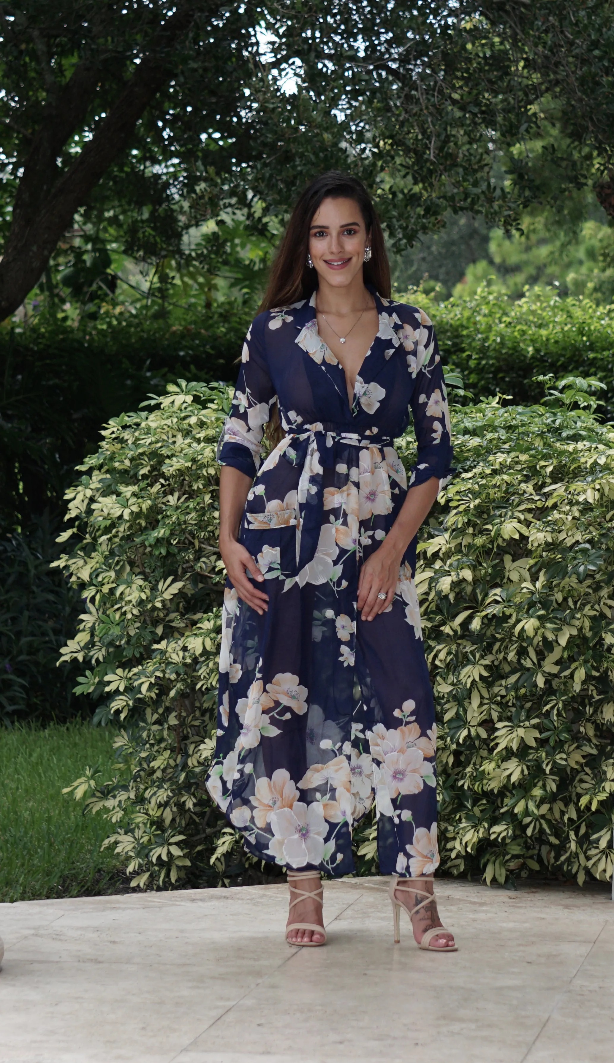 Navy Floral Cover Up
