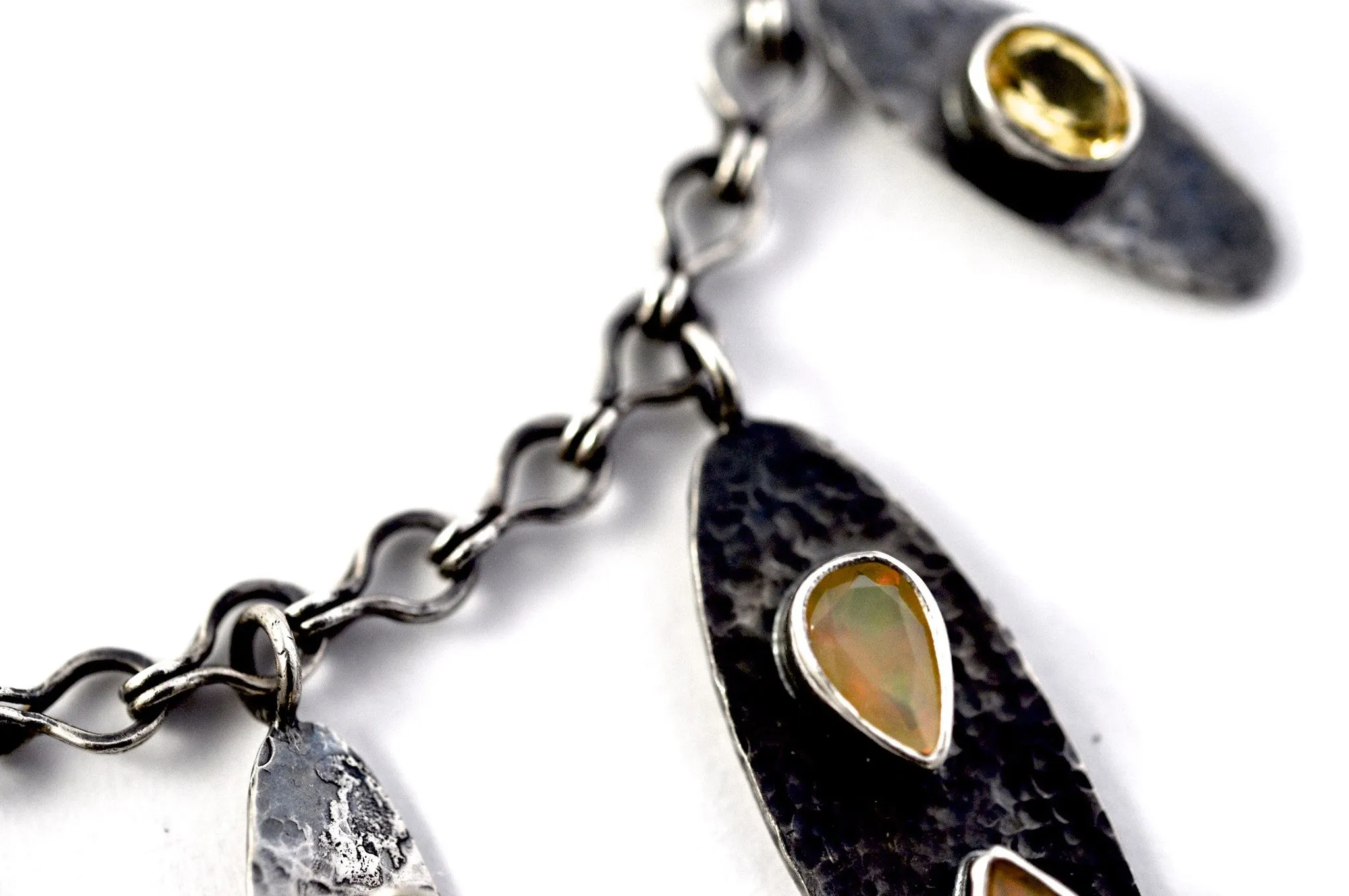 necklace  / silver  oxidized   Opals   Yellow Beryl