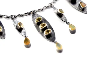 necklace  / silver  oxidized   Opals   Yellow Beryl