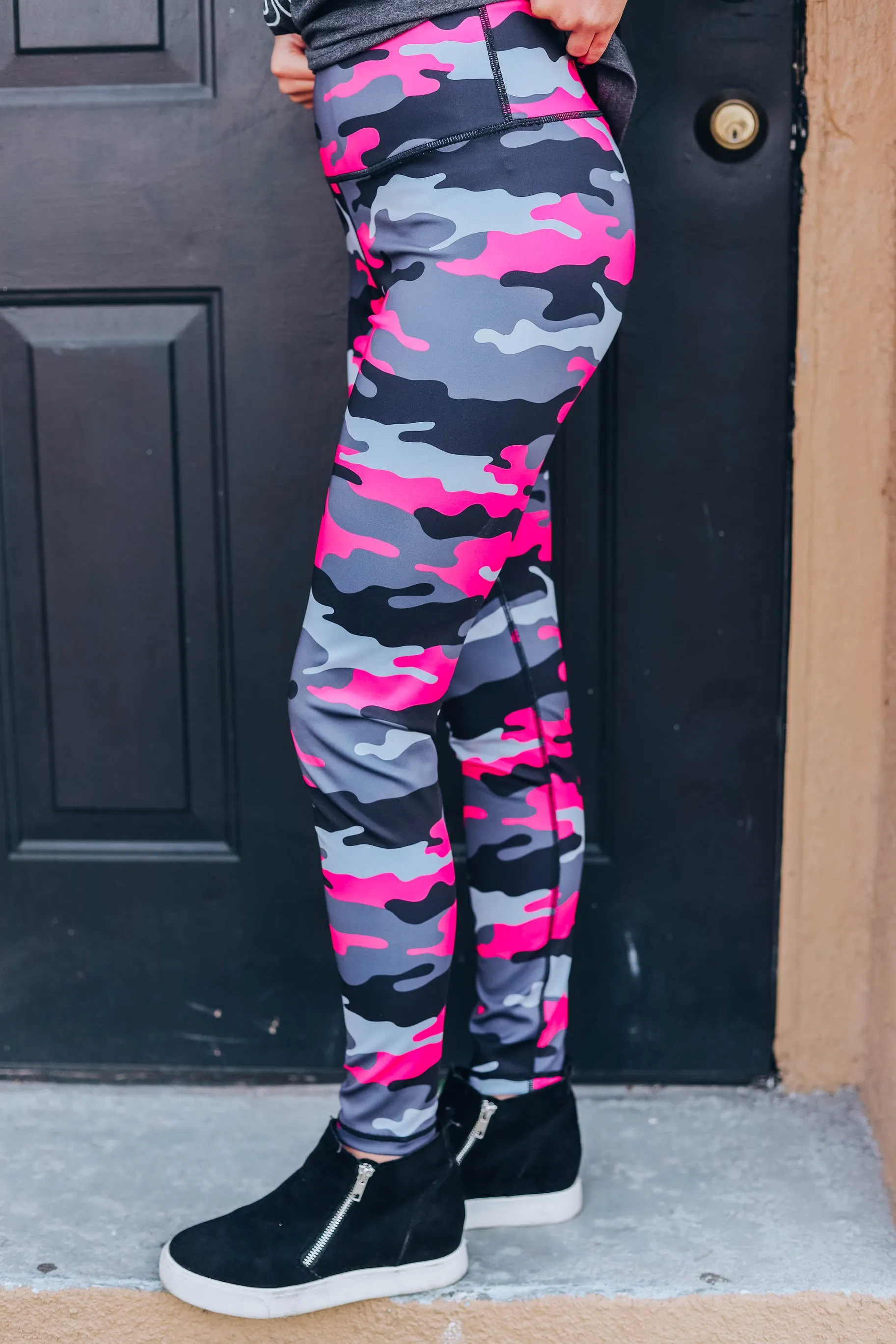 Neon Pink/Grey Active Leggings