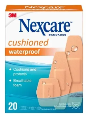 Nexcare Cushioned Waterproof Bandages Assorted 20 Pack