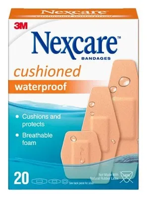 Nexcare Cushioned Waterproof Bandages Assorted 20 Pack