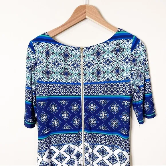 NWT Eliza J Blue Printed Geometric Sheath Dress