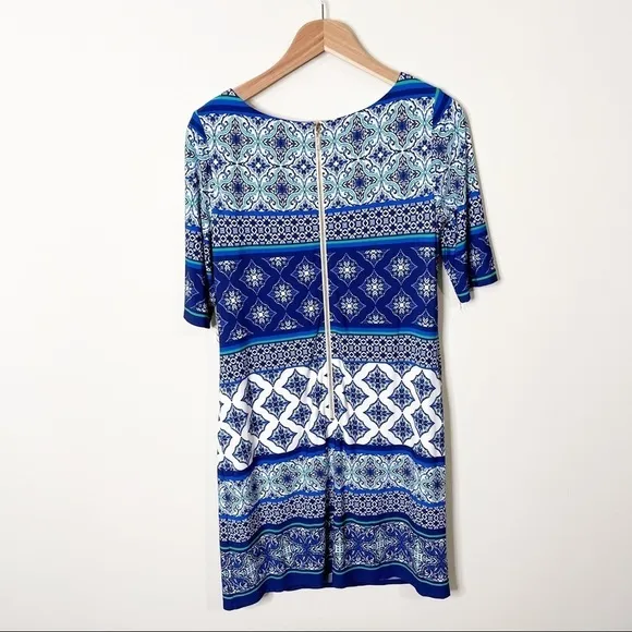 NWT Eliza J Blue Printed Geometric Sheath Dress