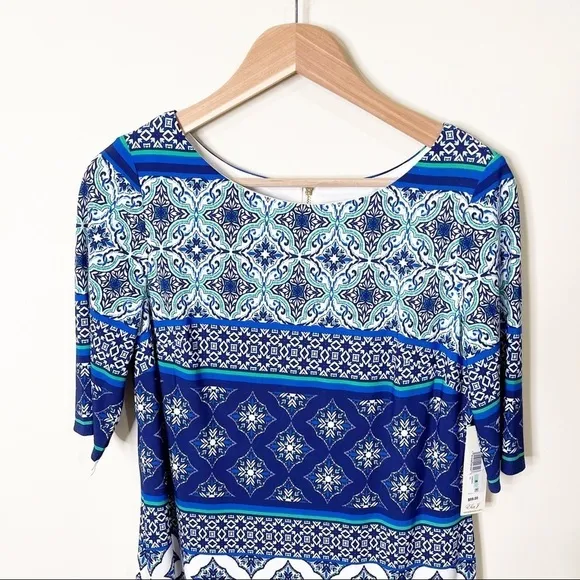 NWT Eliza J Blue Printed Geometric Sheath Dress