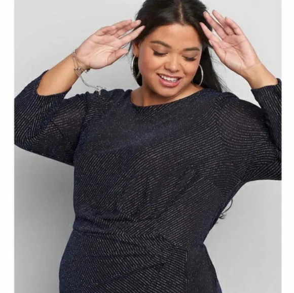 NWT Lane Bryant Ruched Side Sparkle Stretchy Party Dress 22/24