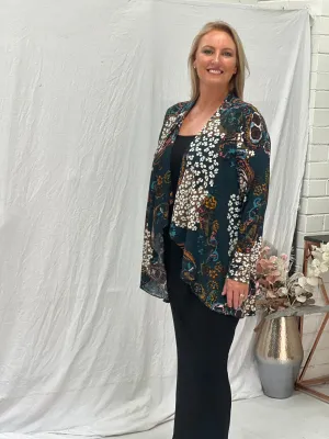Oberon Dark Green Floral Jersey Cardigan