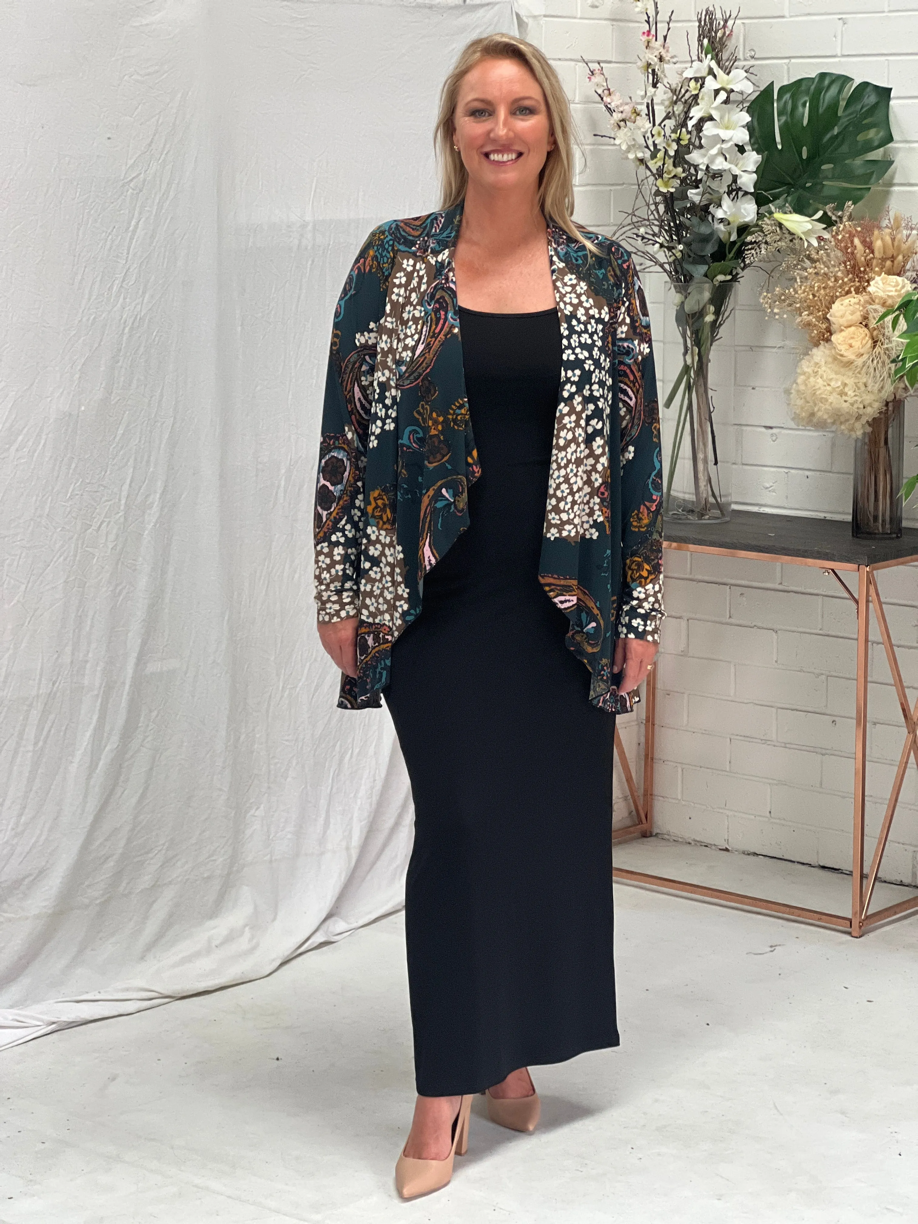 Oberon Dark Green Floral Jersey Cardigan