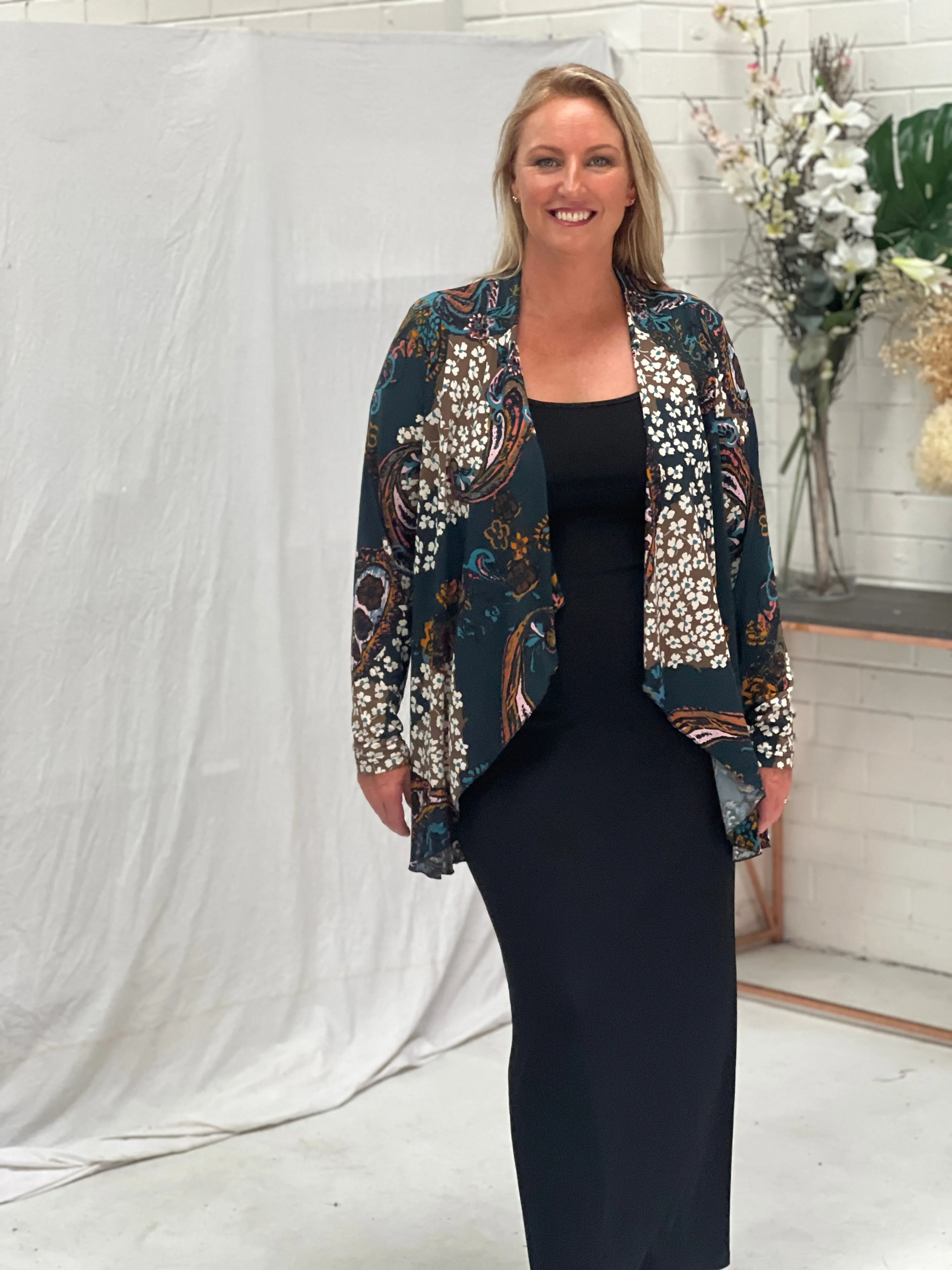 Oberon Dark Green Floral Jersey Cardigan