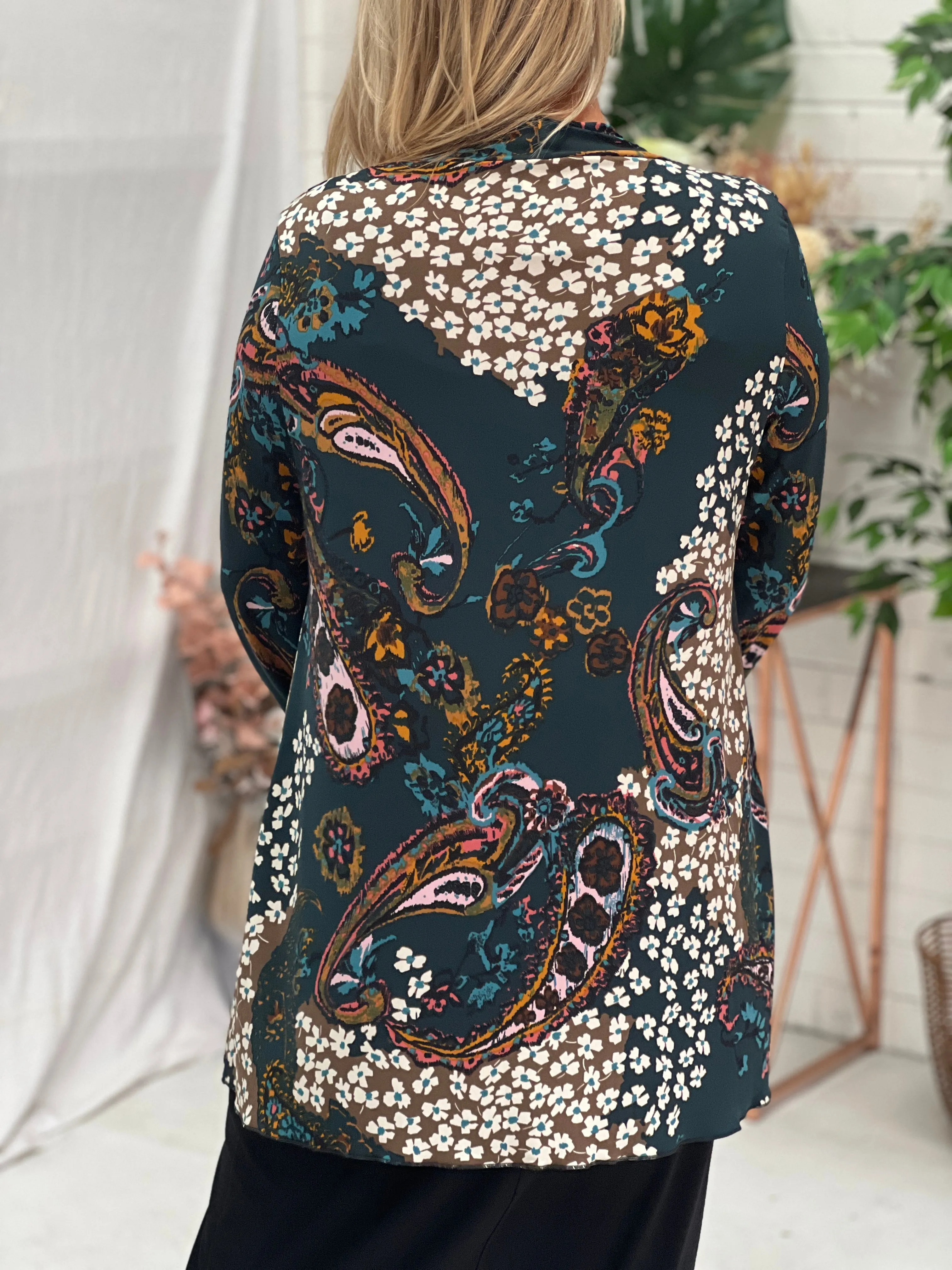 Oberon Dark Green Floral Jersey Cardigan