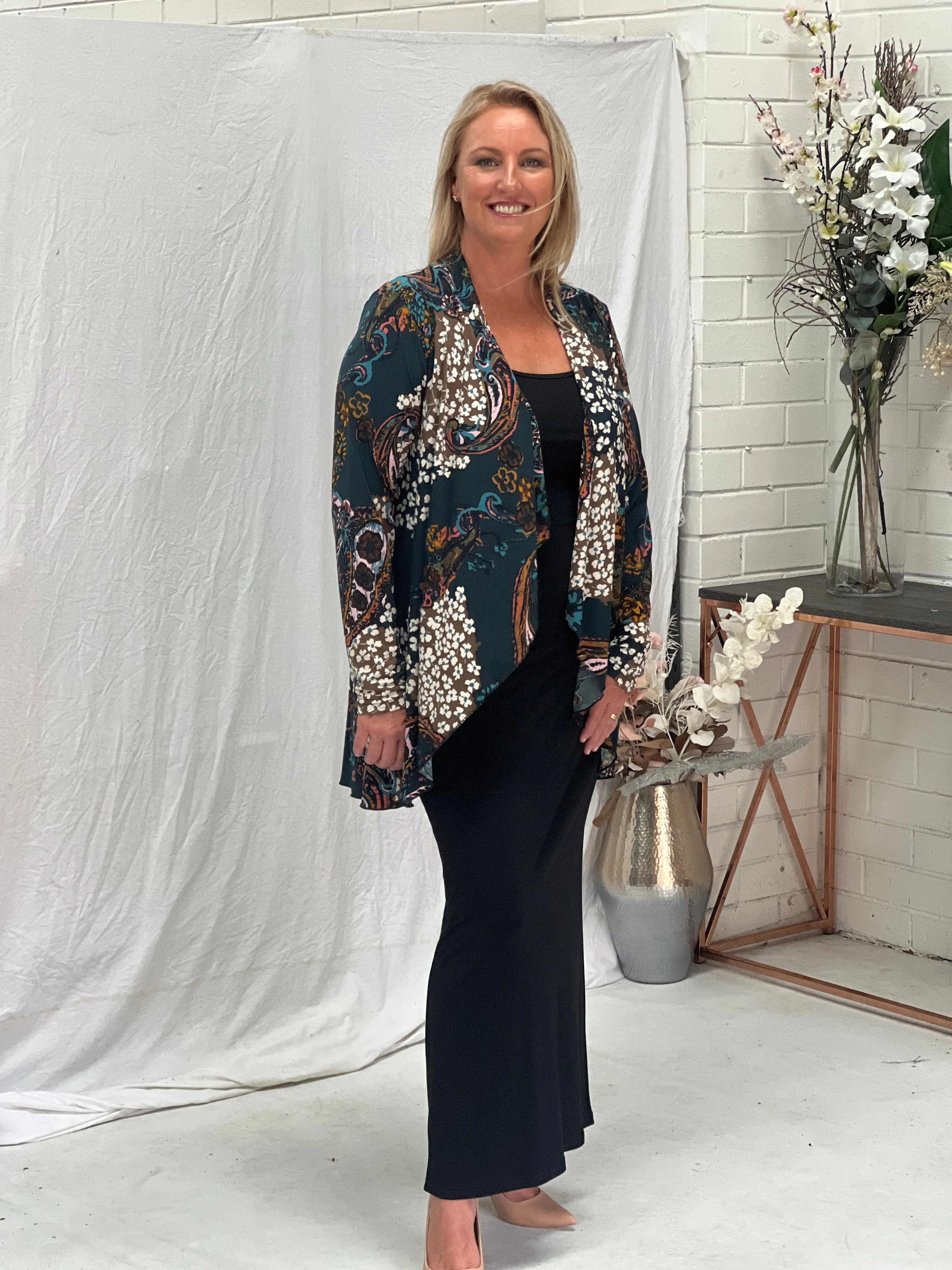 Oberon Dark Green Floral Jersey Cardigan