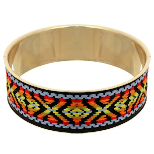 Orange Multicolor Boho Knit Bangle Bracelet